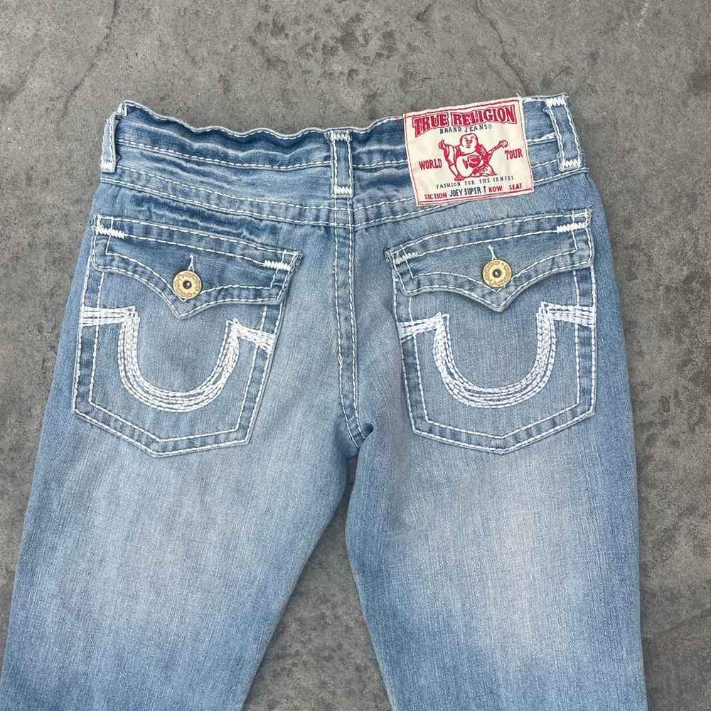 True Religion Women's Wide Leg Flare Jeans in Faded Blue Denim - Picture 11 of 11